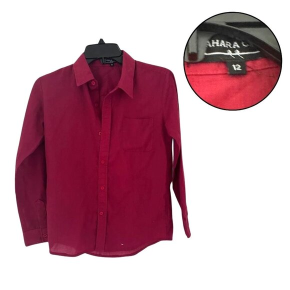 Women's Red Long Sleeve Button Up Blouse Size 12 Classic Dress Shirt Top - Picture 1 of 4